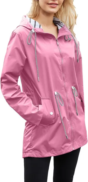 Women's Lightweight Hooded Waterproof Jacket Long Sleeve Oversized Outdoor Windbreaker Mid-Length Hooded Rain Coat