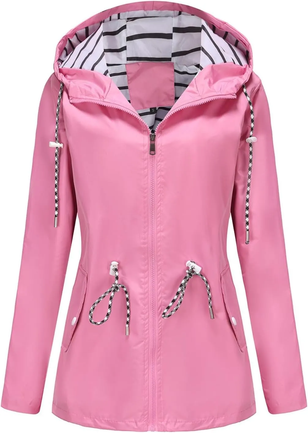 Women's Lightweight Hooded Waterproof Jacket Long Sleeve Oversized Outdoor Windbreaker Mid-Length Hooded Rain Coat