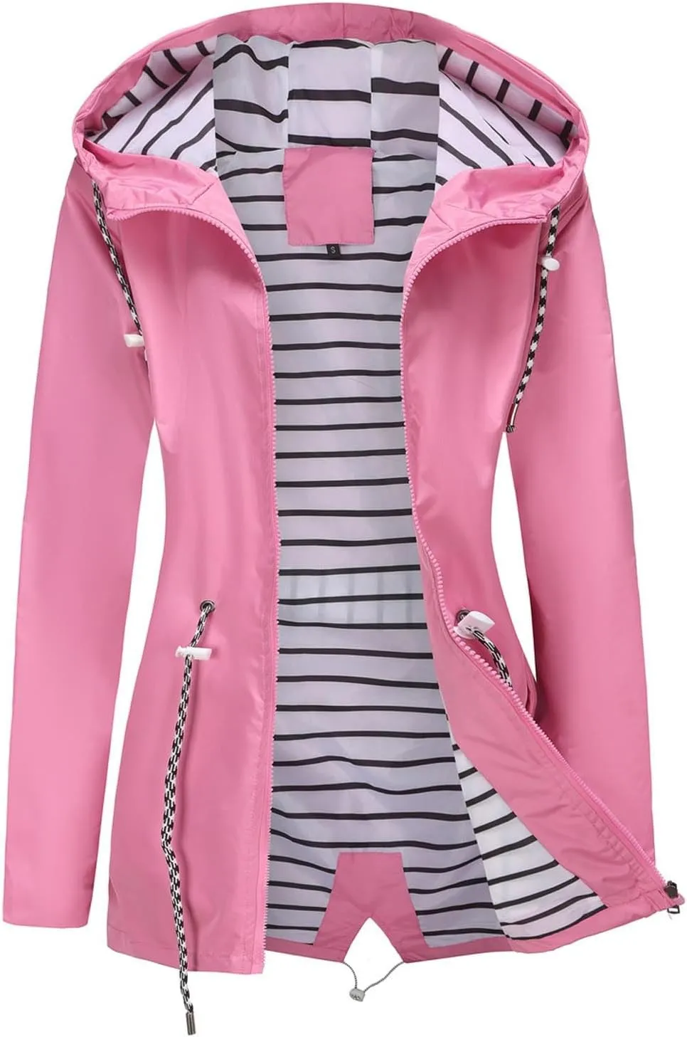 Women's Lightweight Hooded Waterproof Jacket Long Sleeve Oversized Outdoor Windbreaker Mid-Length Hooded Rain Coat