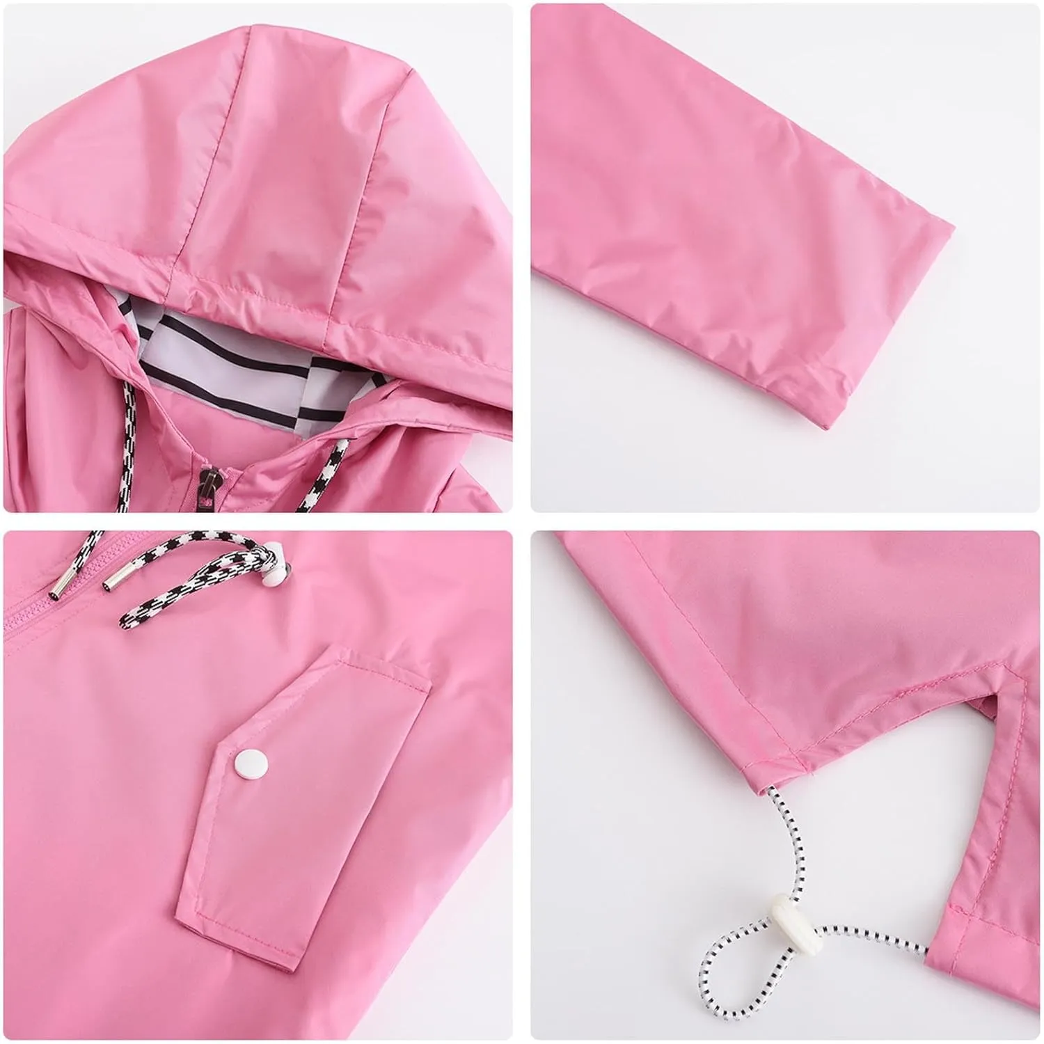 Women's Lightweight Hooded Waterproof Jacket Long Sleeve Oversized Outdoor Windbreaker Mid-Length Hooded Rain Coat