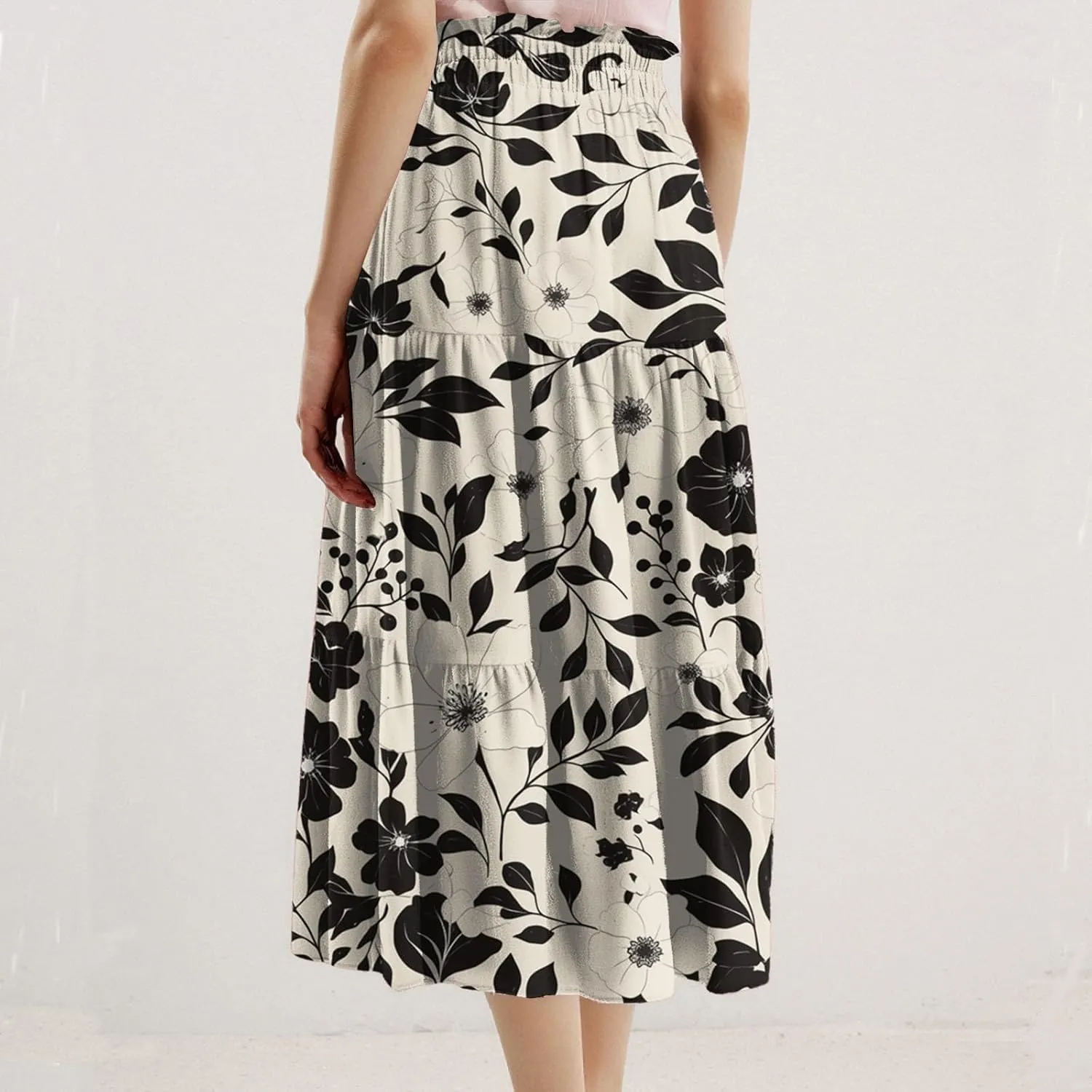 Women's Maxi Dresses 2025 Floral Maxi Skirt Summer Comfy Tiered Elastic High Waisted Skirts Vacation, S-XL