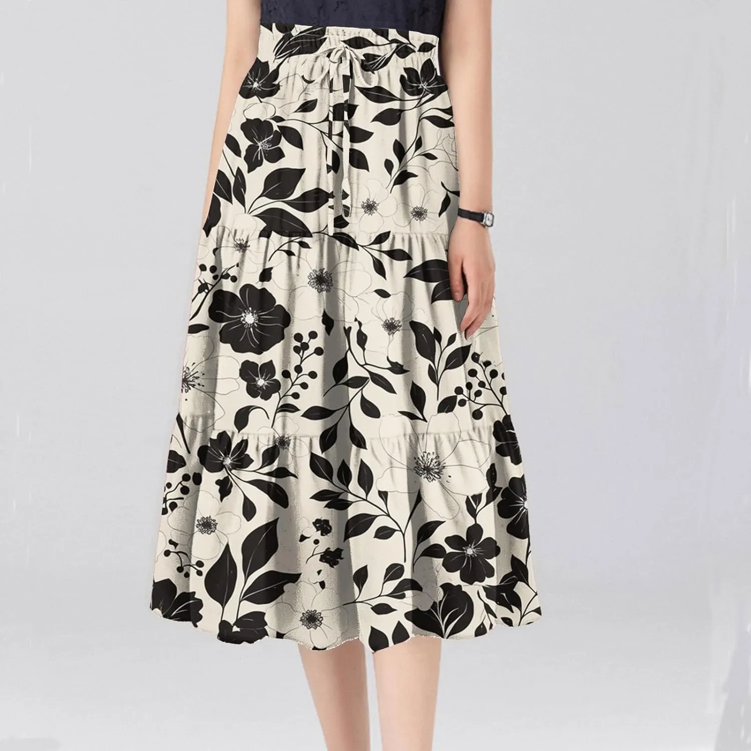 Women's Maxi Dresses 2025 Floral Maxi Skirt Summer Comfy Tiered Elastic High Waisted Skirts Vacation, S-XL