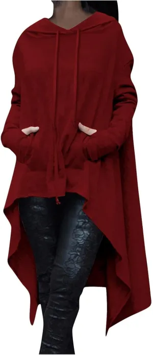 Womens Oversized Hoodies Cloak 2024 Gothic Vintage Asymmetrical Long Pullover Fall Loose Thin Long Sleeve Plain Top