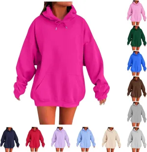 Womens Oversized Hoodies Fleece Sweatshirts Long Sleeve Fleece Sweater Pocket Pullover Fall Outfit Winter Fashion Y2k Clothes