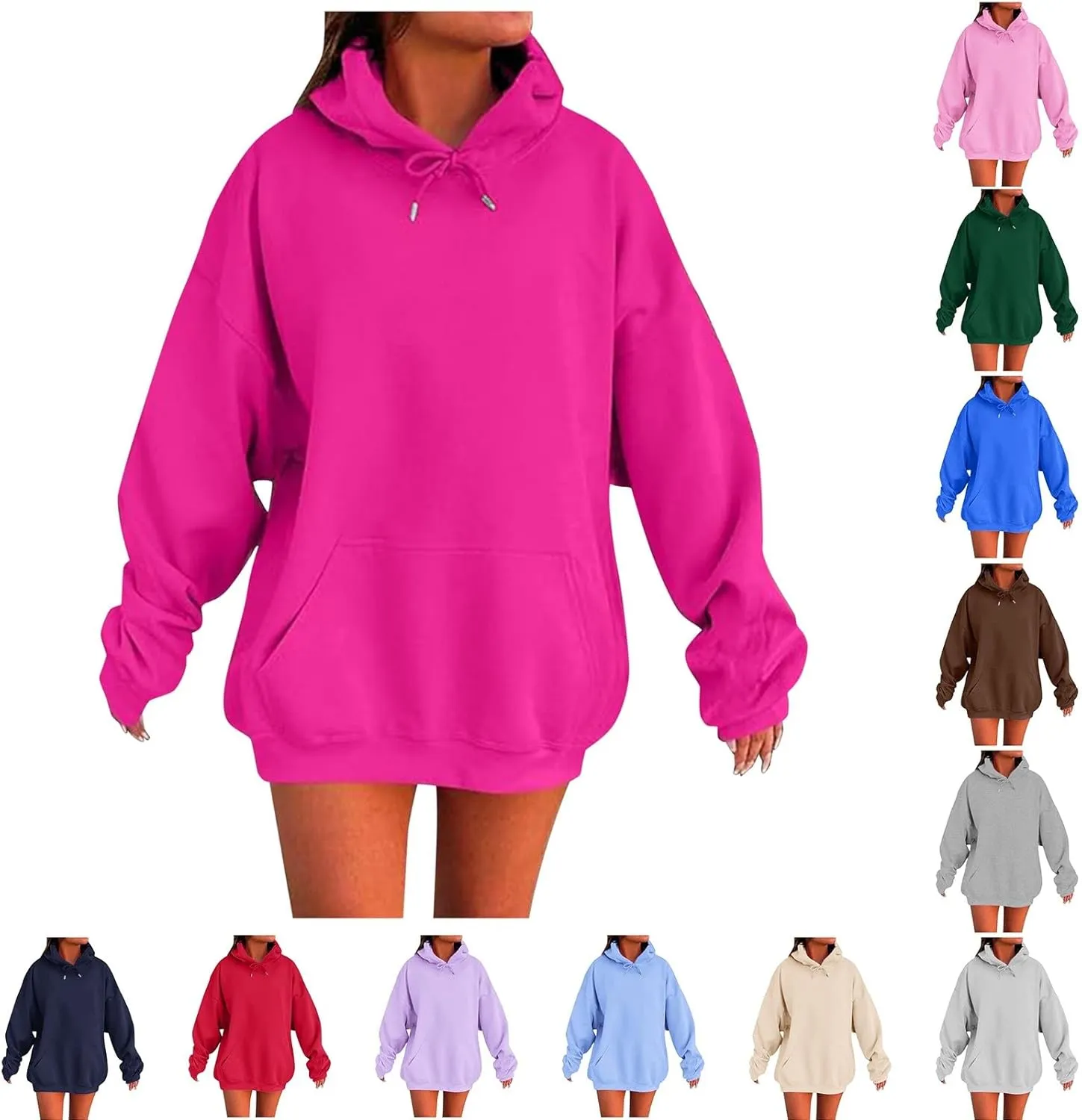 Womens Oversized Hoodies Fleece Sweatshirts Long Sleeve Fleece Sweater Pocket Pullover Fall Outfit Winter Fashion Y2k Clothes
