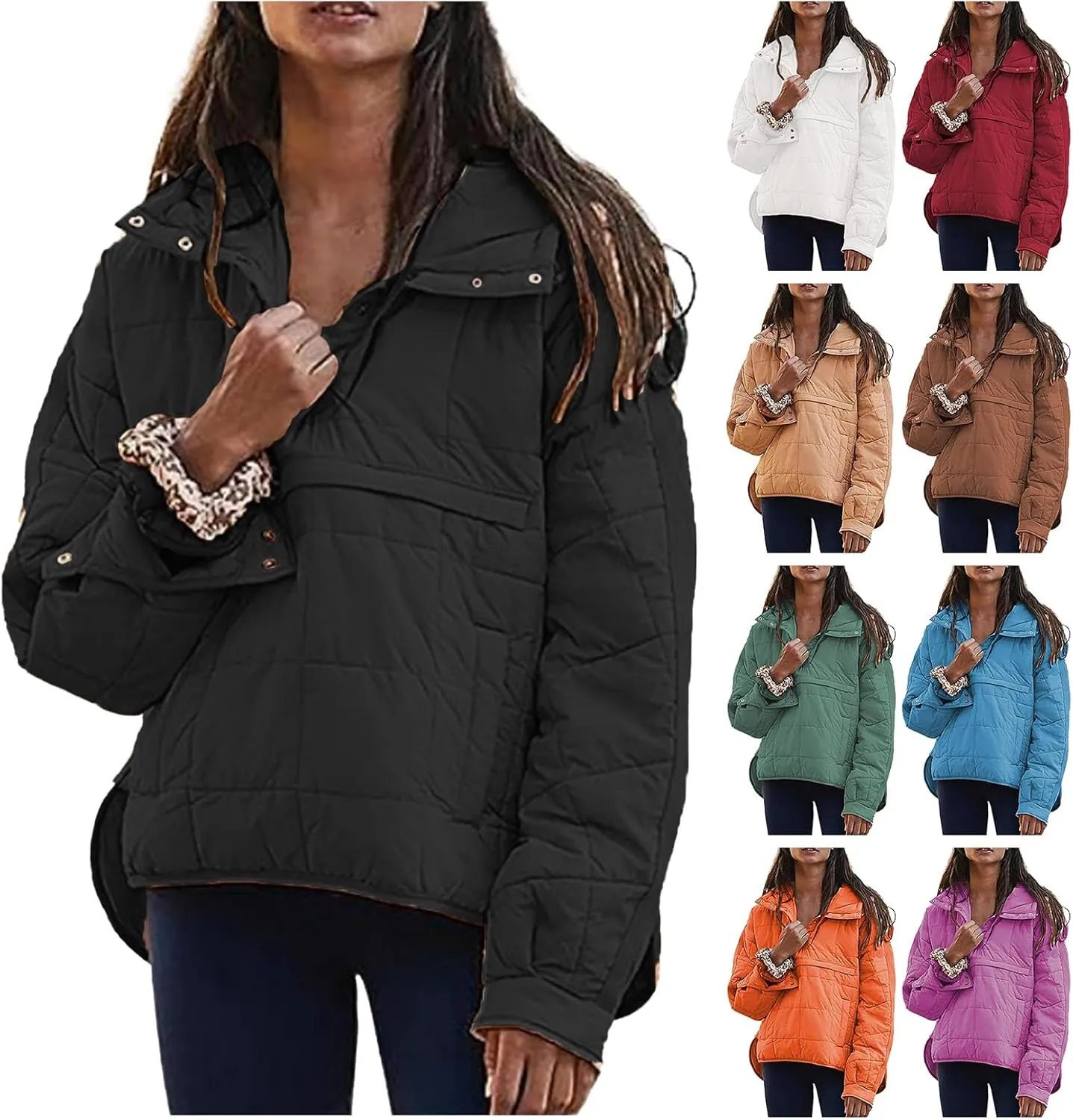 Womens Oversized Puffer Jacket Baggy Zip Up Quilted Lightweight Down Coat Long Sleeve Packable Short Down Coat Tops