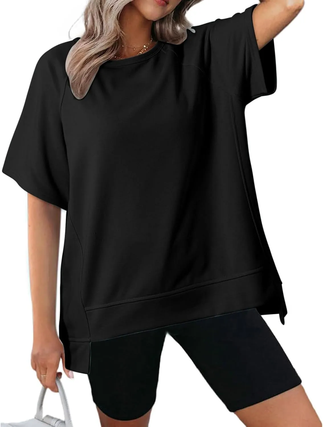 Women's Oversized Shirts Short Sleeves Crewneck Plus Size Loose Casual T-Shirt Pullover Sweatshirt Blouses Tops