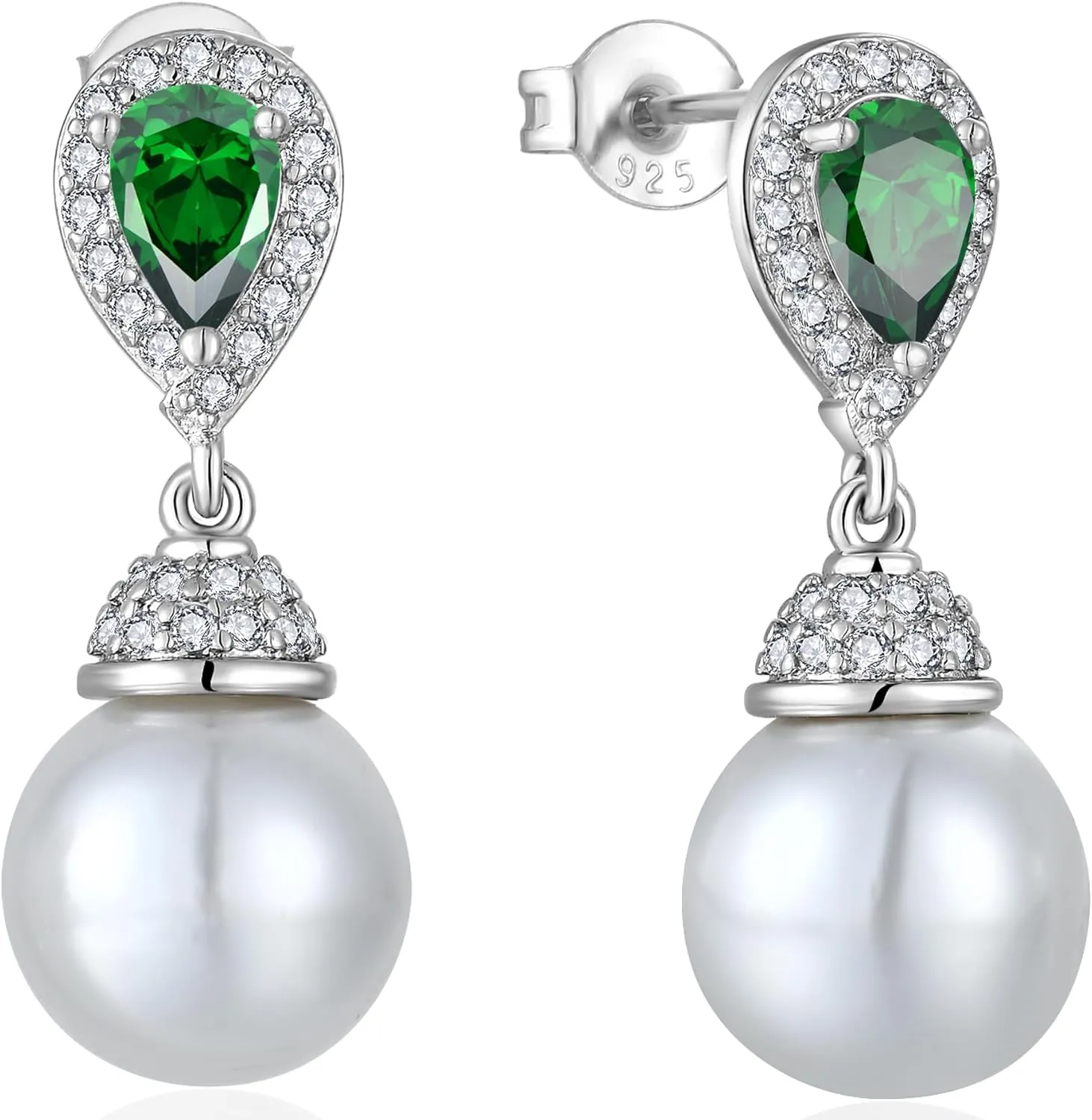 Women's Pearl Wedding Earrings 925 Sterling Silver Mother of Pearl Dangle Earrings with Cubic Zirconia Teardrop Bridal Earrings Jewelry for Women