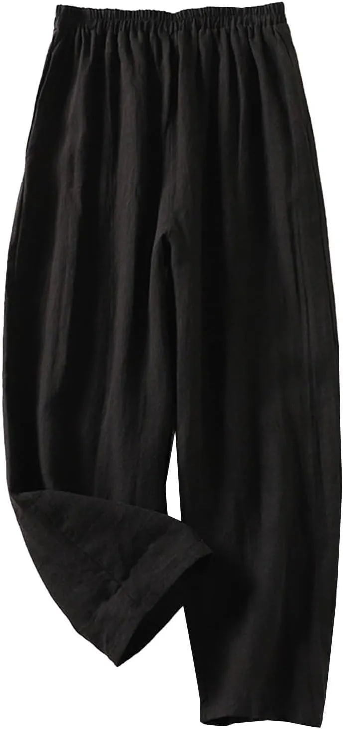 Women's Plus Size Lightweight Linen Pants Loose-Fit Home Beach Travel Trouser Oversized Beach Boho Flowy Pleated Pant