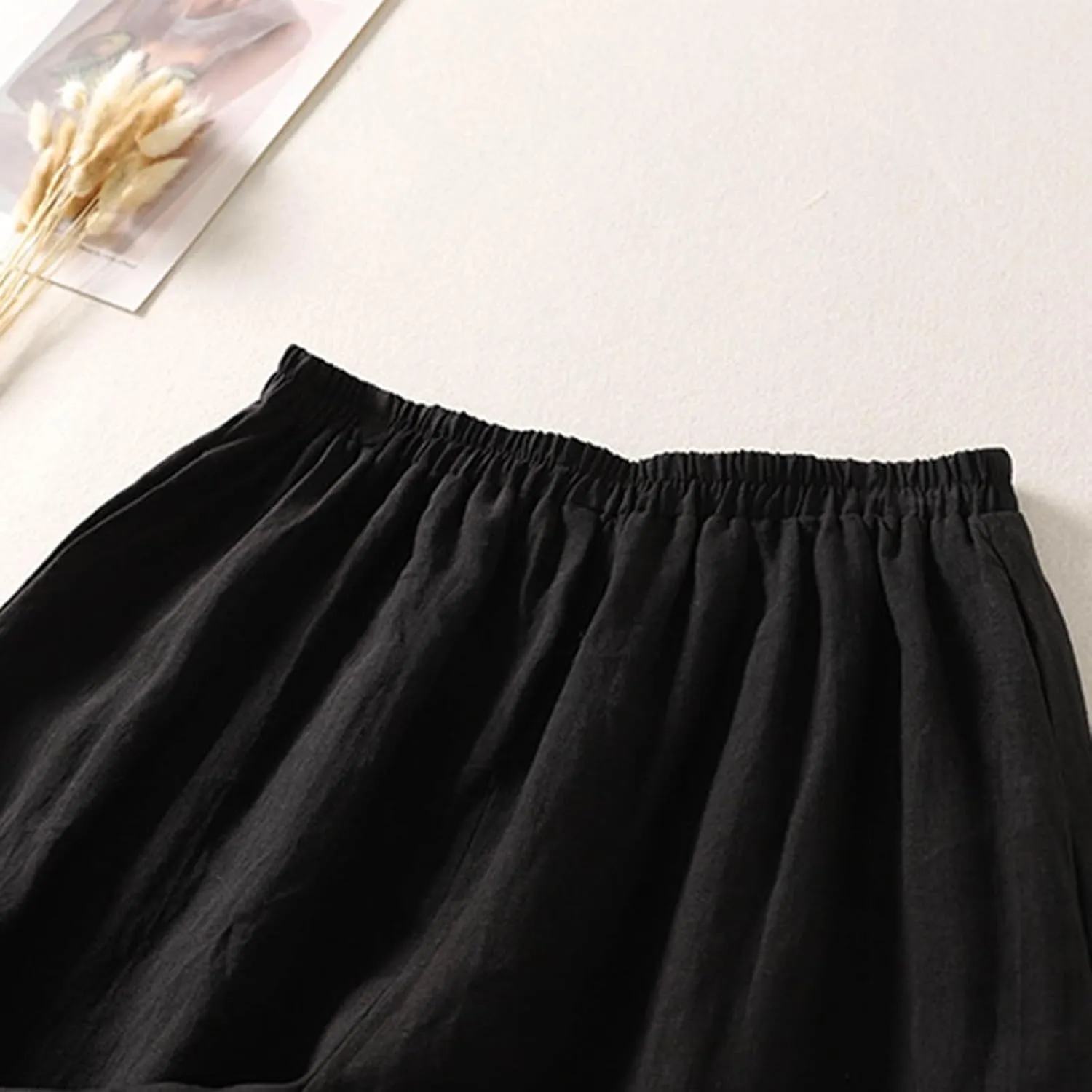 Women's Plus Size Lightweight Linen Pants Loose-Fit Home Beach Travel Trouser Oversized Beach Boho Flowy Pleated Pant