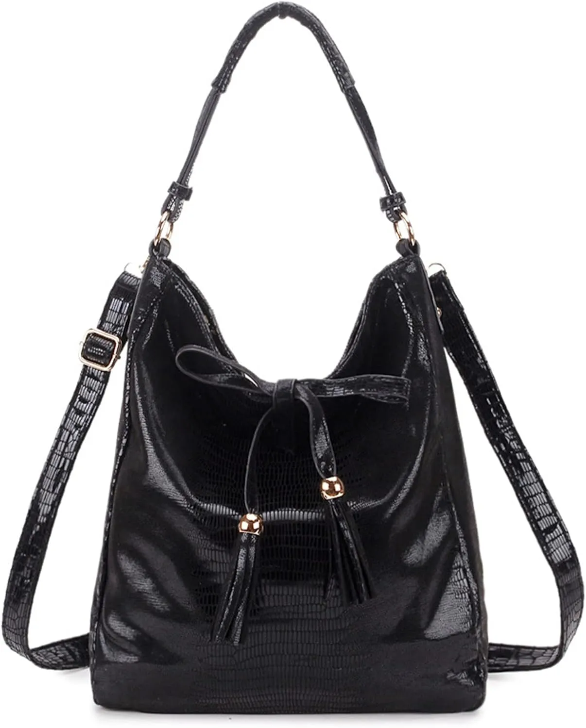 Womens Purses and Handbags Leather Hobo Bags Snake Pattern Shoulder Bag Ladies Crossbody Bag Purse with Bow Tassel (Grey)