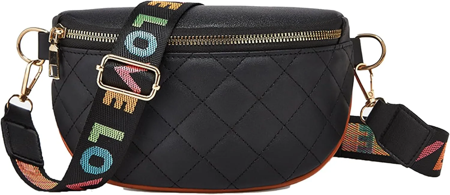 Women's Small Crossbody Waist Bag, Diamond Leather Waist Bag Chest Bag with Adjustable Shoulder Strap