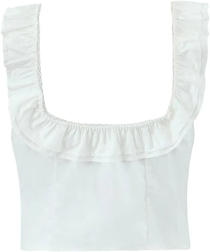 Women's Square Neck Ruffled Sleeveless Top Solid Color Long Skirt Two-Piece Set
