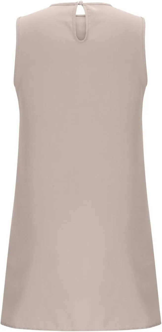 Womens Summer Dresses 2025 Casual Sleeveless Solid Color Dress Vacation Loose Round Neck Pleated Beach Sundress