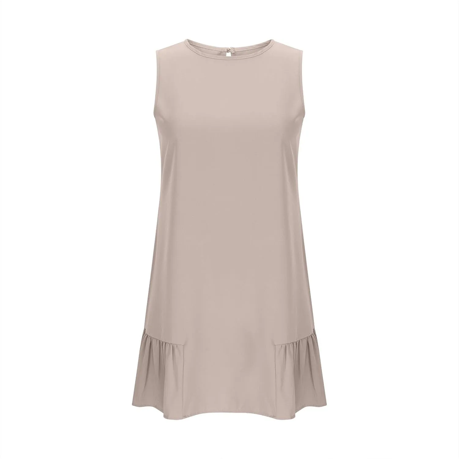 Womens Summer Dresses 2025 Casual Sleeveless Solid Color Dress Vacation Loose Round Neck Pleated Beach Sundress