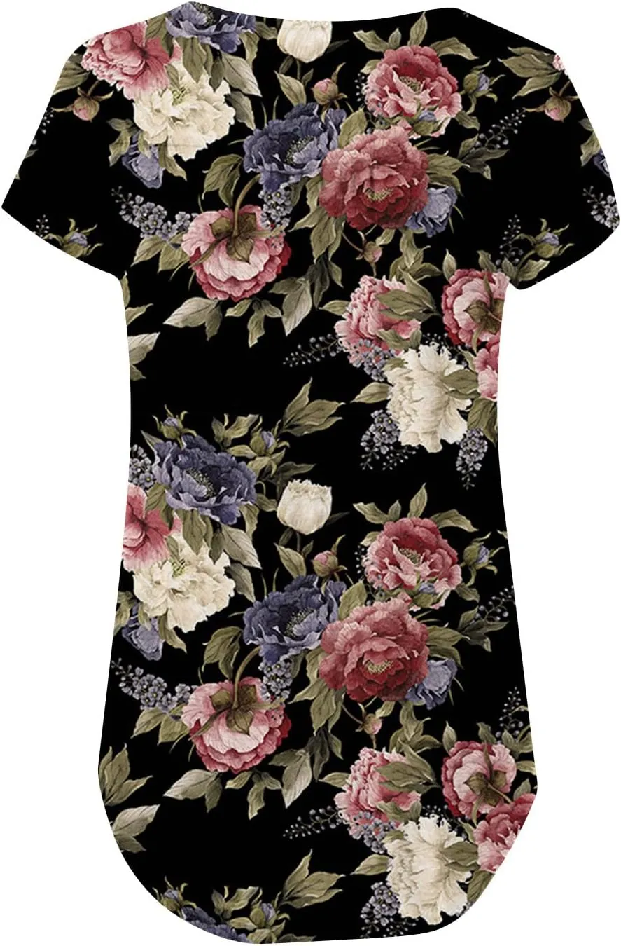 Womens Summer Tops 2025 Dressy Casual Short Sleeve Button V Neck T Shirts Trendy Cute Tees Bloral Boho Tunic Blouses