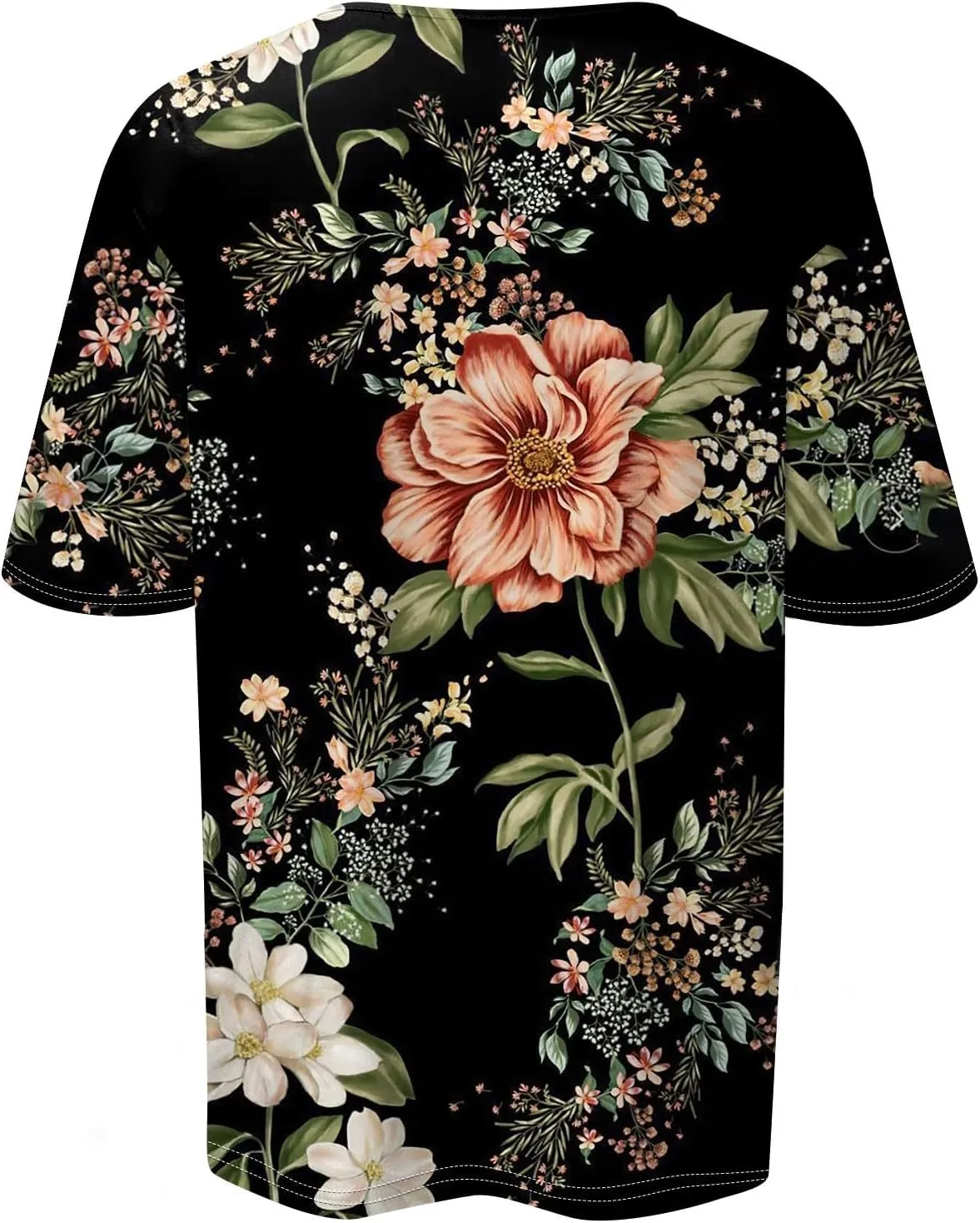 Womens Summer Tops Elbow Sleeve Tops Women Button Down T Shirts Scoop Neck Striped Floral Blouses Dressy Casual