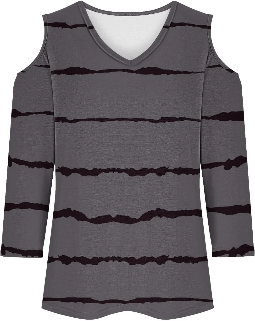 Womens Tops 3/4 Length Sleeves V Neck Cold Shoulder Shirts Trendy Striped Summer Blouse Ladies Workout Going Out Tees