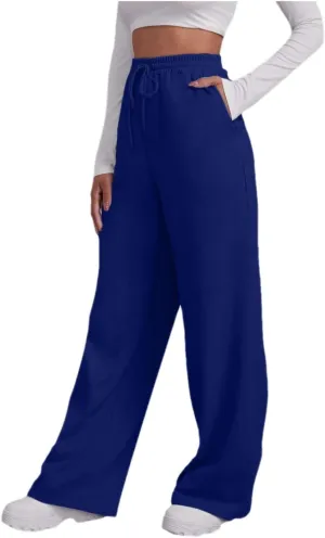 Womens Wide Leg Sweatpants Casual High Waist Baggy Sweatpants Boyfriend Fleece Jogger Pants with Pockets Trousers