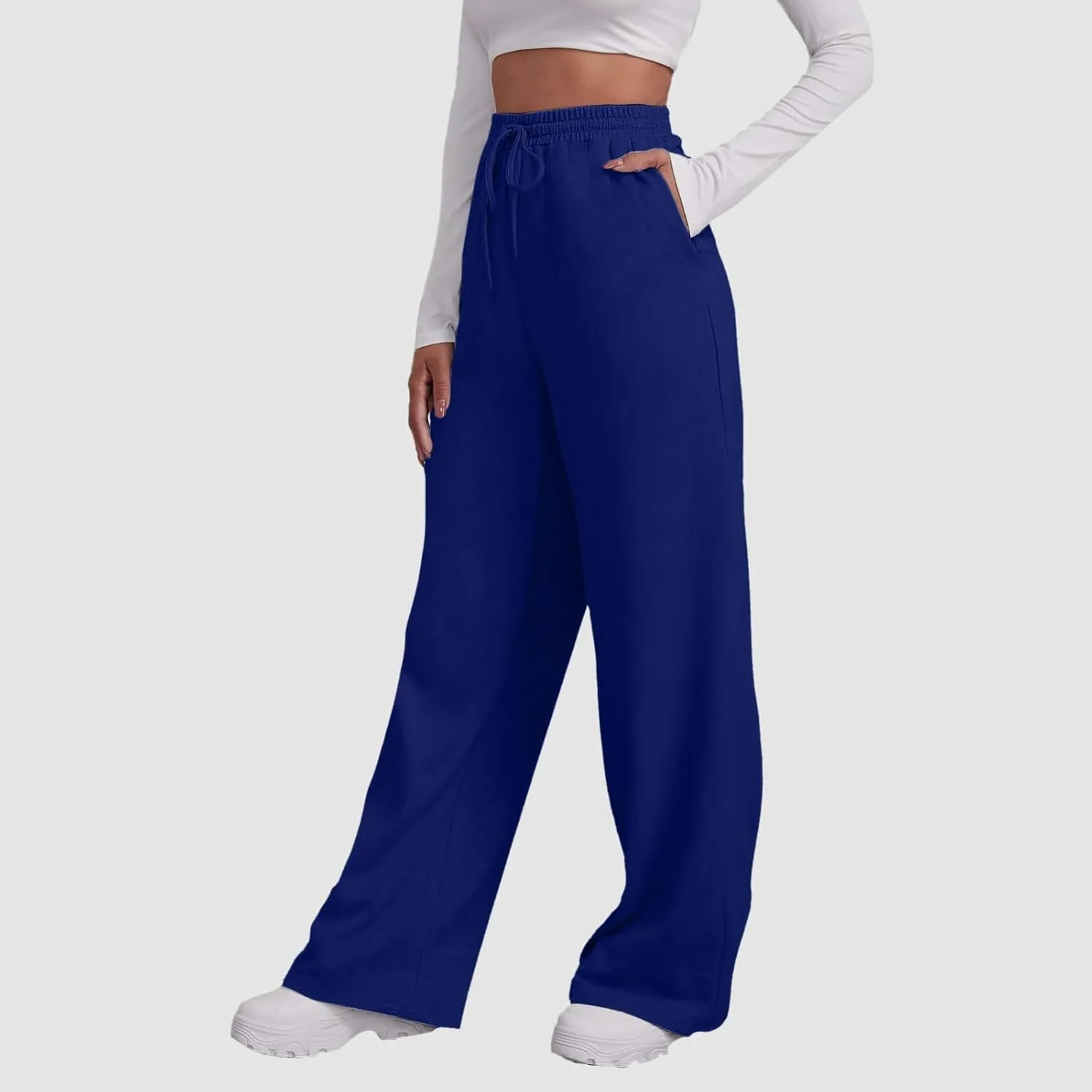 Womens Wide Leg Sweatpants Casual High Waist Baggy Sweatpants Boyfriend Fleece Jogger Pants with Pockets Trousers