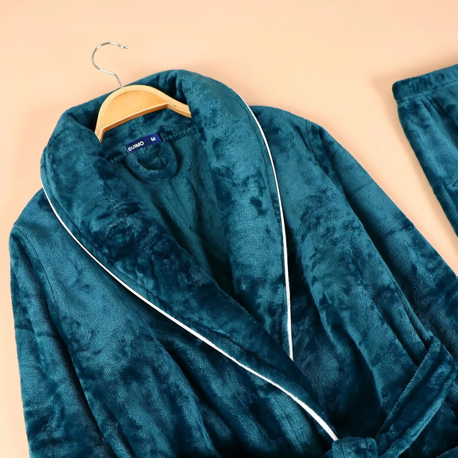 Womens Winter Flannel Pajama Sets Fluffy Fleece Long Bathrobe with Pant Warm Shower Nightgown,Pocket,Belted