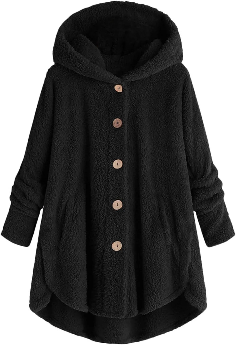 Womens Winter Jacket Coats Button Hem Plus Size Hoodie Top Sweater Blouse Thermal Sweatshirt Outerwear Women