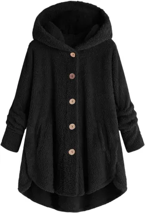 Womens Winter Jacket Coats Button Hem Plus Size Hoodie Top Sweater Blouse Thermal Sweatshirt Outerwear Women