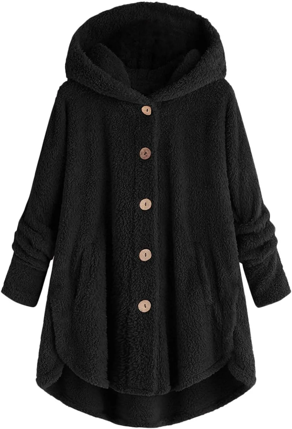 Womens Winter Jacket Coats Button Hem Plus Size Hoodie Top Sweater Blouse Thermal Sweatshirt Outerwear Women
