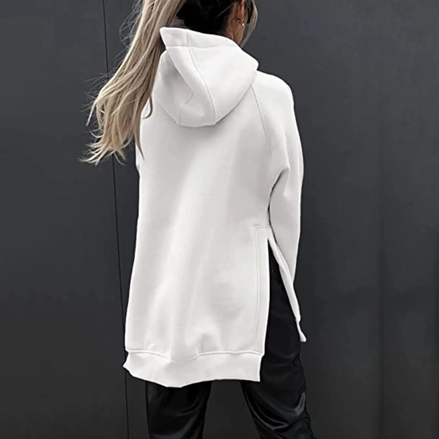 Women's Winter Oversized Hoodies Stylish Long Sleeve High Split Hem Pullover Casual High Low Sweatshirt With Pocket