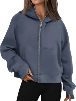 Womens Zip Up Hoodies Fleece Jackets Oversized Sweatshirts Fashion Cropped Hoodie Y2k Fall Outfits Casual Tops Pockets