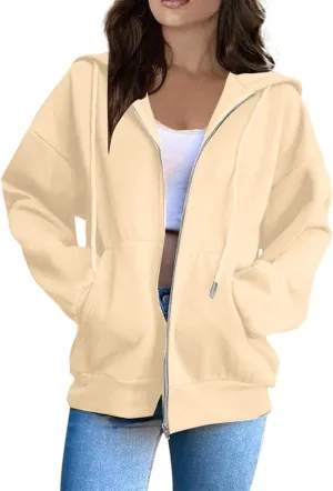 Womens Zip Up Hoodies Long Sleeve Oversized Sweatshirts Y2K Jacket with Pockets 2025 Fall Fashion Clothes