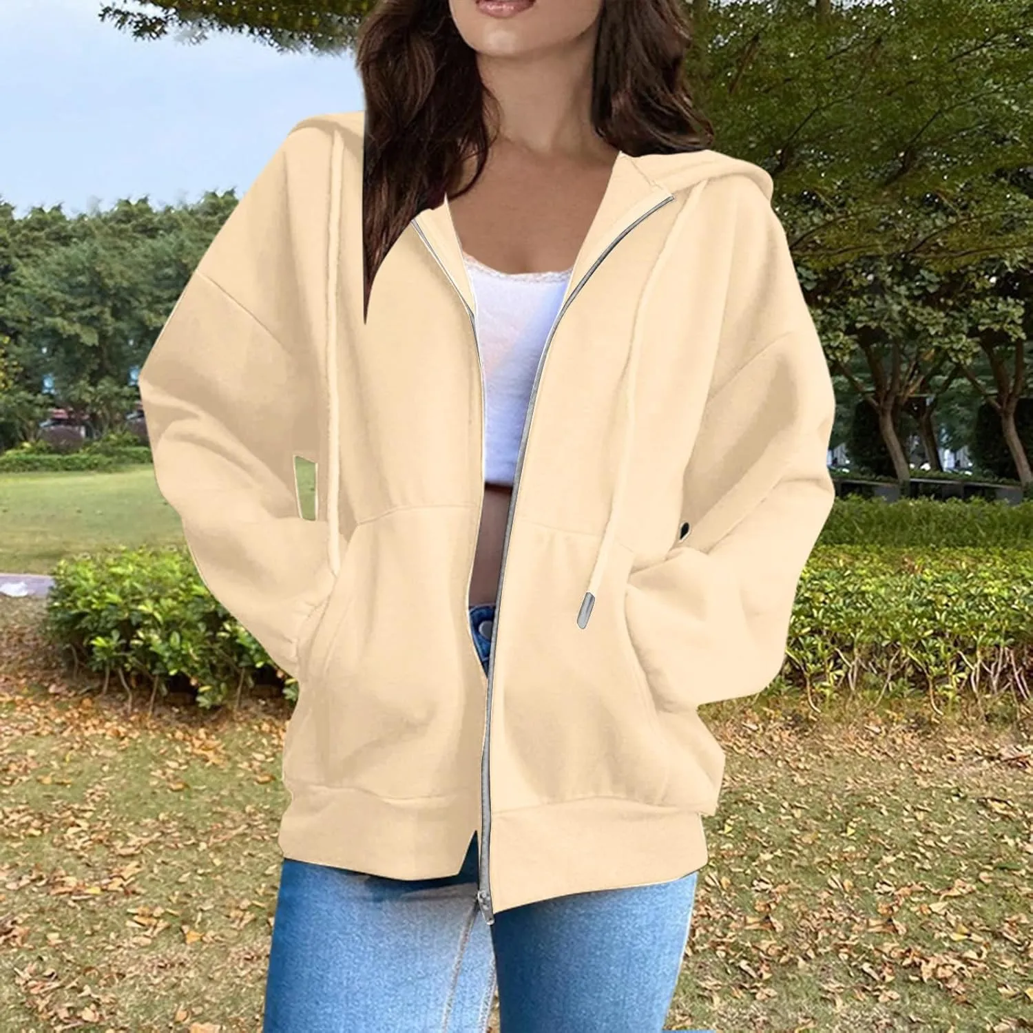 Womens Zip Up Hoodies Long Sleeve Oversized Sweatshirts Y2K Jacket with Pockets 2025 Fall Fashion Clothes