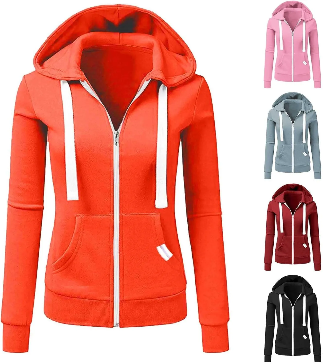 Womens Zip Up Hoodies Long Sleeve Slim Fit Hooded Sweatshirts 2024 Casual Lightweight Jacket Streetwear Hoodies