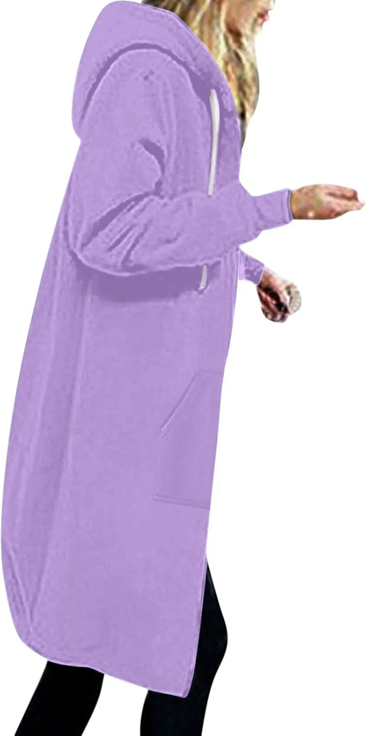 Women's Zip Up Hoodies Oversized Fleece Long Tunic Sweatshirts Casual Long Sleeve 2024 Fall Trendy Jacket Coat