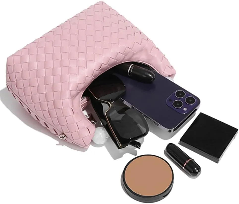 Woven Tote Bag Purse Shoulder Handbag for Women Trendy Woven Crossbody Bag Small Leather Pearl Evening Clutch Handbag Satchel
