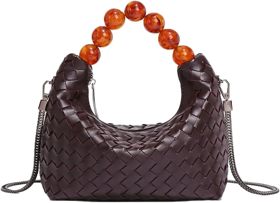 Woven Tote Bag Purse Shoulder Handbag for Women Trendy Woven Crossbody Bag Small Leather Pearl Evening Clutch Handbag Satchel