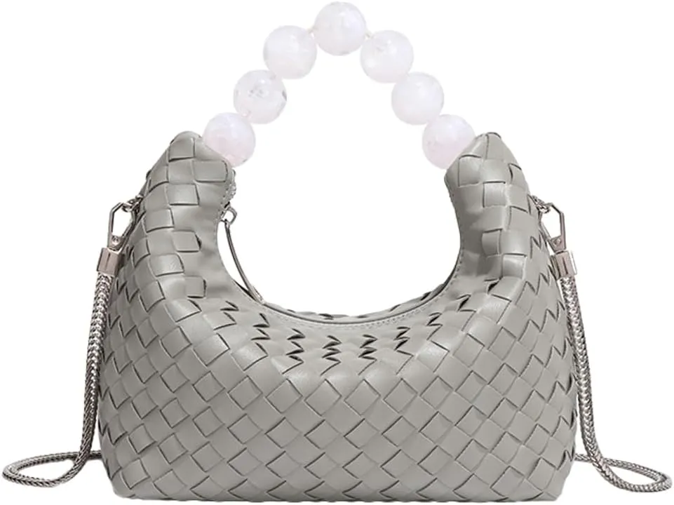 Woven Tote Bag Purse Shoulder Handbag for Women Trendy Woven Crossbody Bag Small Leather Pearl Evening Clutch Handbag Satchel