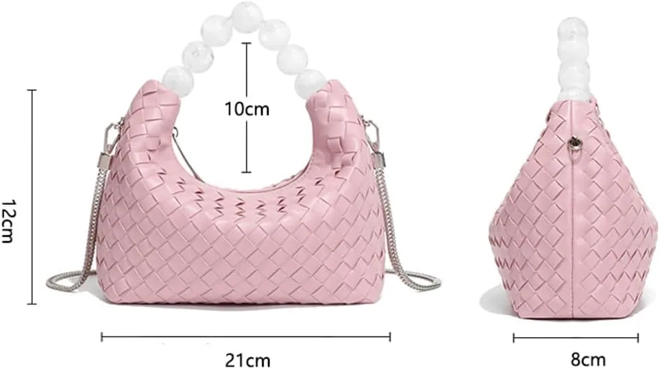 Woven Tote Bag Purse Shoulder Handbag for Women Trendy Woven Crossbody Bag Small Leather Pearl Evening Clutch Handbag Satchel