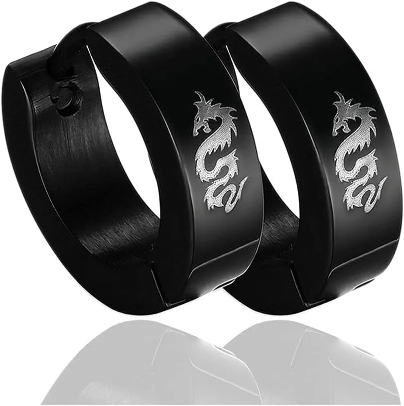 Xusamss Punk Stainless Steel Dragon Hoop Earrings