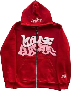 Y2k Hoodie Puff Print Hoodie Graphic Zip Up Hoodies Hip Hop Streetwear Aesthetic Sweatshirts Oversized Vintage Outfit