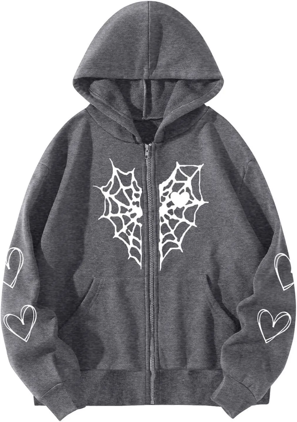 Y2K Hoodies for Women Full Zip Up Print Graphic Oversized Pockets Hooded Jacket 90s Long Sleeve Sweatshirt Cyber Casual Goth