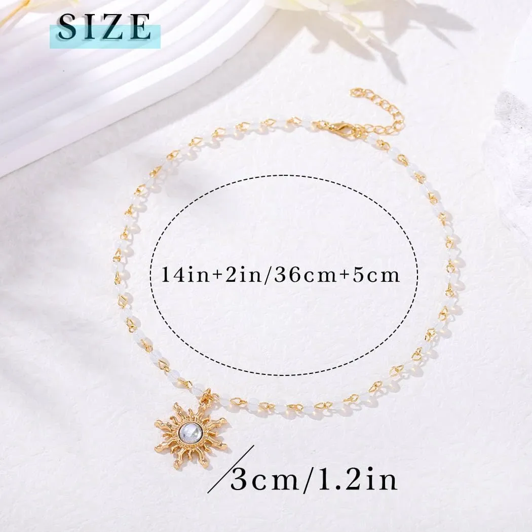 Yalice Boho Beaded Choker Necklace Opal Sun Pendant Necklaces Beach Mermaid Beads Necklace Jewelry Gift for Women