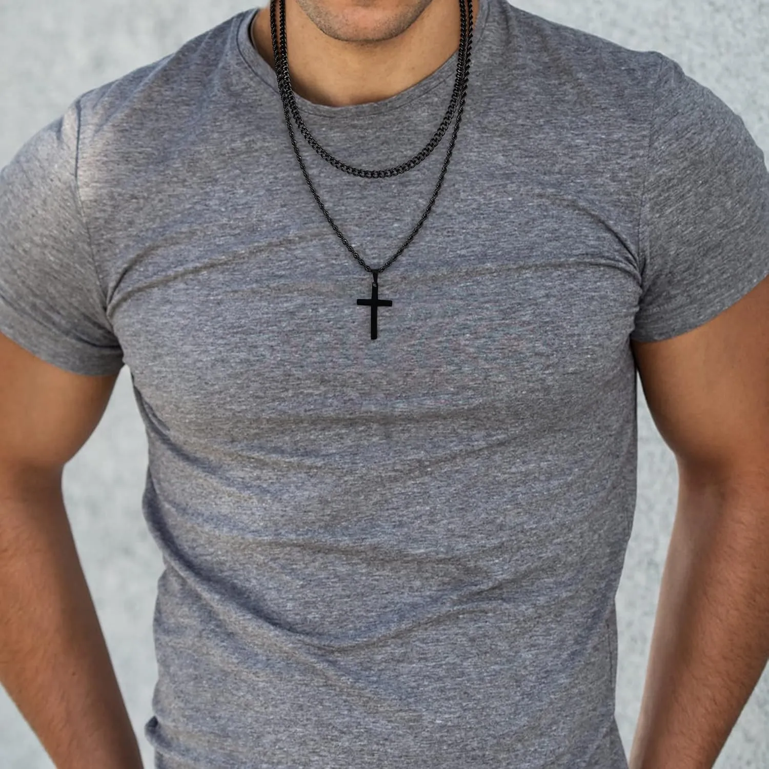 Yooblue Cross Necklace for Men, Gold Black Silver Mens Cross Necklaces Stainless Steel Cross Pendant Necklace Simple Jewelry Gifts Cross Chain Necklace for Men
