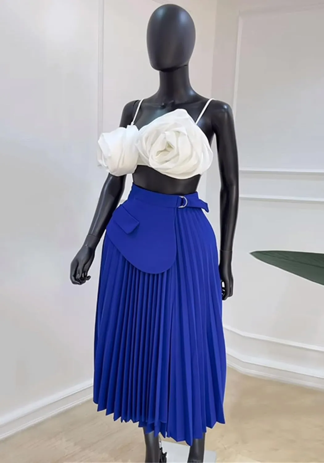 YOOTIKO Women Pleated Skirt High Waisted Midi Skirt Casual Work Flowy A Line Skirts with Buckle