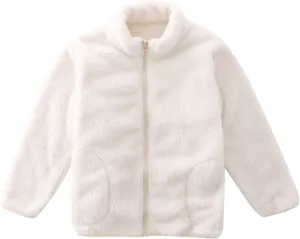 Youth Solid Full-Zip Polar Fleece Jacket for Kids Boy Girl Fuzzy Sherpa Coat Sweatshirt Fall Winter Warm Outwear