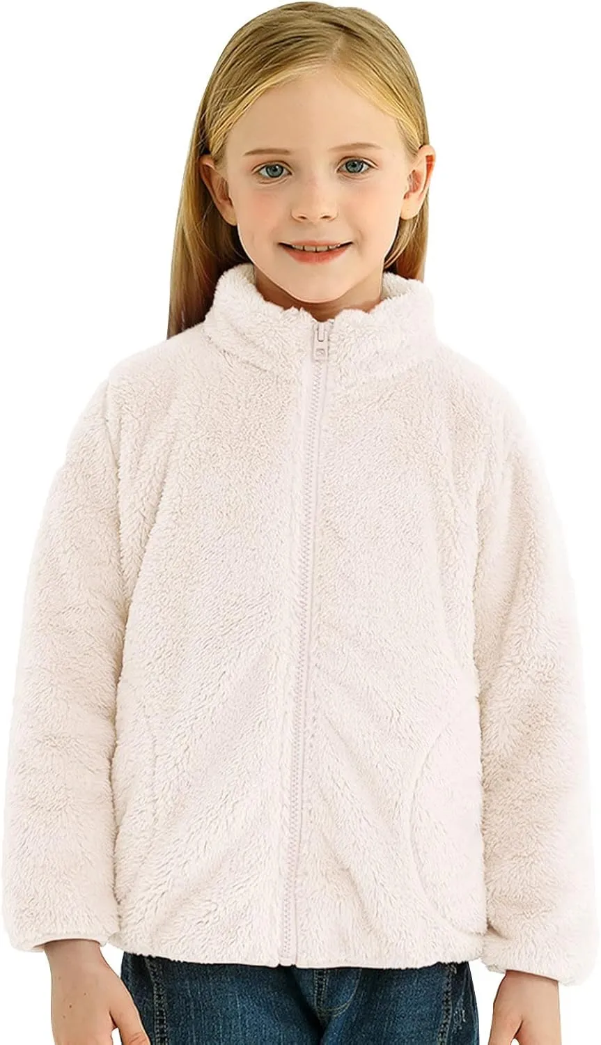 Youth Solid Full-Zip Polar Fleece Jacket for Kids Boy Girl Fuzzy Sherpa Coat Sweatshirt Fall Winter Warm Outwear