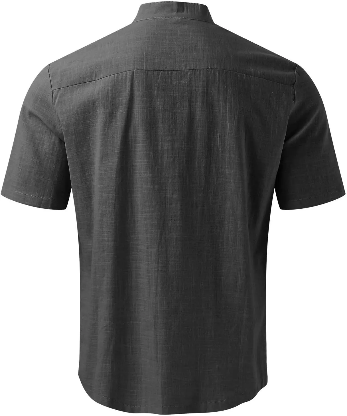 Zeiyignr Men's Banded Collar Beach Shirt Cotton Linen Casual Button Down Short Sleeve Shirts Summer Vacation Beach Shirts