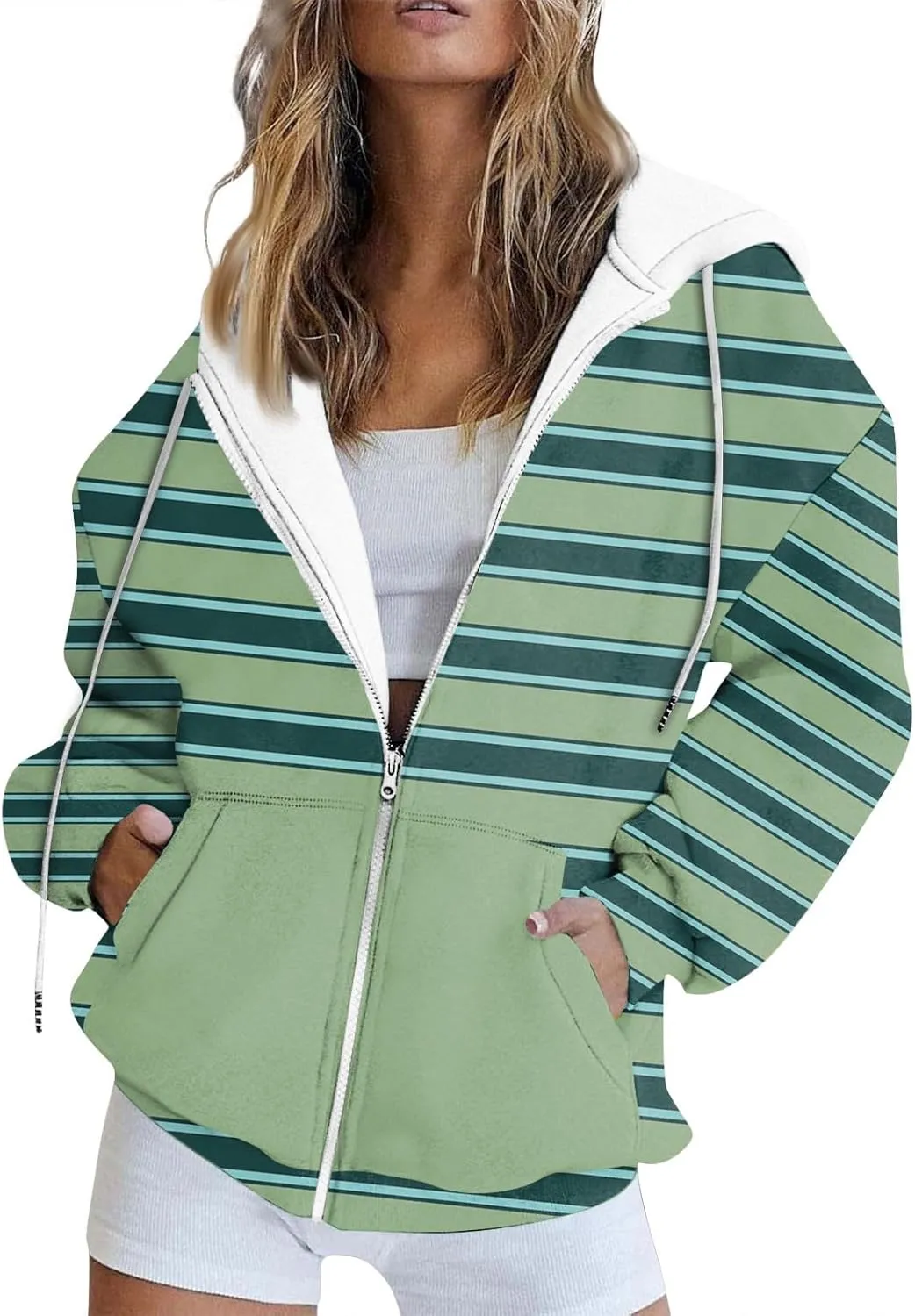 Zip Up Hoodies, Long Sleeve Oversized Full-zip Hoodie Sweatshirts Y2K Jacket Pockets Fall Fashion Clothes