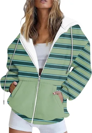 Zip Up Hoodies, Long Sleeve Oversized Full-zip Hoodie Sweatshirts Y2K Jacket Pockets Fall Fashion Clothes