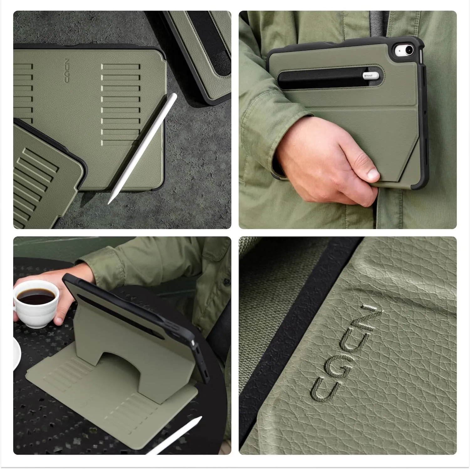 ZUGU Case iPad Pro 11 Inch Case, 1st/2nd/3rd/4th Generation 2018/2020/2021/2022, Slim Protective Cover, Wireless Apple Pencil Charging, Convenient Magnetic Stand. Sleep/Wake Cover, Olive Green